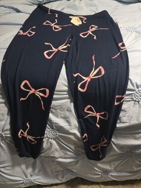Navy Bow-Print Relaxed Lounge Pants - Women's